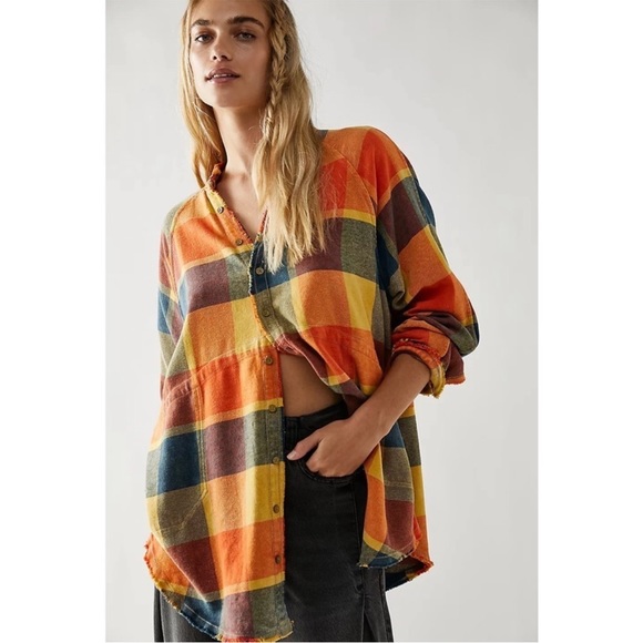 Free People Tops - Free People EUC Daydream Plaid Button Down Size Large in Yellow Combo